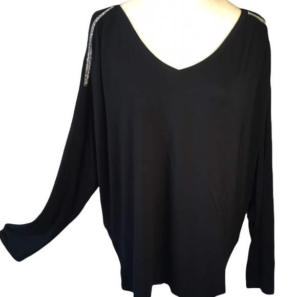 Jennifer Lopez Tops - NWOT GORGEOUS BLACK BLOUSE W/ SPARKLE DETAIL AT SHOULDER